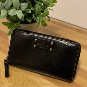 Kate Spade Wellesley Neda Pebbled Black Leather Zip Around Wallet